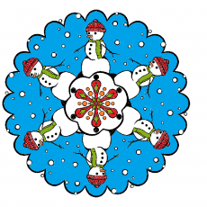 Kış Temalı Kar Taneleri ve Kardan Adamlaryla Renkli Mandala Çalışması