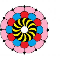 Renkli Çiçek Deseni 2D Çizim | Çiçek Tamamlama Eğitimi | 8 Petal, 4 Renk, Spiral İç Merkez