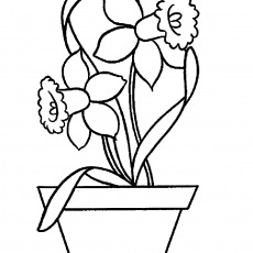 Çiçekli Saksı Boyama Sayfası - Daffodil Flowers Coloring Page