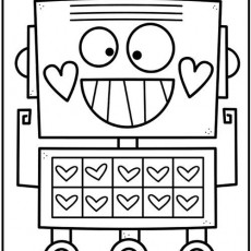 Sevimli Robot Çizimi - Kalp Motifli Eğlenceli Aktivite