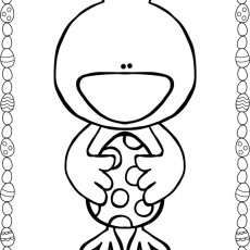Easter-Themed Coloring Page with Cartoon Bird and Decorative Eggs