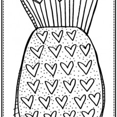 Pineapple Coloring Page with Heart Patterns (1 Pineapple)
