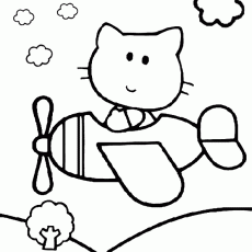 Uçan Kedi: Hava Araçları ve Bulutlar Eğitici Boyama Sayfası