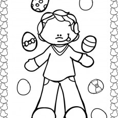 Boy Coloring Page with Easter Eggs - Eğlenceli Yumurta Boyama Materyali