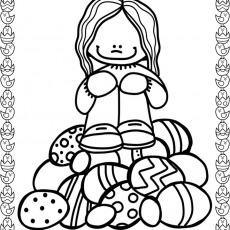 Easter Egg Hunt Coloring Page with Girl and Eggs