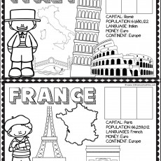 Italy and France Educational Coloring Worksheet with Country Information