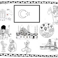 Türk Kültürü İle İlgili Eğitsel Aktiviteler: 2 Çocuk, Türk Bayrağı, Geleneksel Giysi, Tarihi Yapılar, Çizim ve Boyama için Görsel