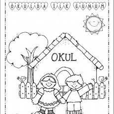 Okulda İlk Gün Temalı Boyama Sayfası