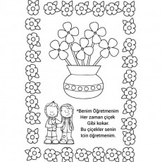 Çiçekler ve Öğretmen Temalı Eğitici Boyama Etkinliği