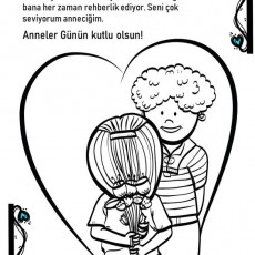 Anneler Günü Kutlama Kartı - Kalp Figürlü Çocukların Resmi ve Mesajı