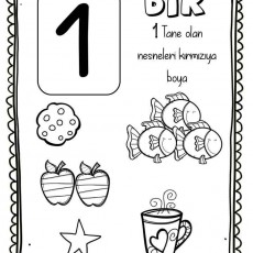 Bir (1) ile Sayı ve Renk Öğrenme: 1 Tane Olan Nesneleri Kırmızıya Boya - Eğitsel Çalışma