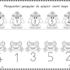 Penguenler ve Yengeçlerle Eşleştirme Etkinliği: 1-5 Rakamları Boya Şeması