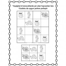 Hayvan Temalı Sudoku Eğitimi - 4 Hayvan: Baykuş (B, A, Y, K, U, Ş), Kaplumbağa (K, A, P, L, U, M, B, A, G, A), Salyangoz (S, A, L, Y, A, N, G, O, Z), Denizatı (D, E, N, I, Z, A, T, I)
