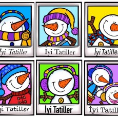 Kış Temalı Neşeli Kardan Adamlar - 6 Farklı Tasarım (İyi Tatiller)