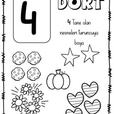 Dörtlü Eğitsel Boyama Sayfası - 4 Nesne ve Renk Öğrenimi