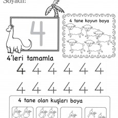 Eğlenceli Sınıf Çalışma Sayfası: Sayı 4 ve Hayvan Boyama Etkinlikleri