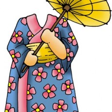 Büyülü Japon Kimono ve Şemsiye İllüstrasyonu