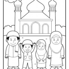 Eğitici Boyama Sayfası: Aile ve Camii Teması