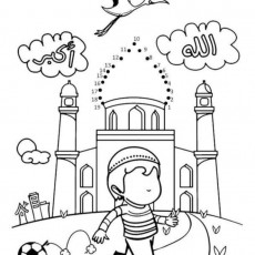 Çocuk, camii ve doğa temalı boyama sayfası; 1-19 sayılarıyla bağlantılı aktiviteler