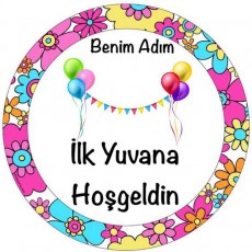 Çocuklar için İlk Yuvaya Hoş Geldin Etiketi - Renkli Balonlar ve Çiçek Motifleri
