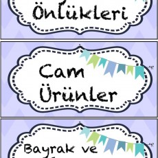 Eğitici Materyal Etiketleri: Boya Önlükleri, Cam Ürünler ve Bayrak Süslü Sınıf Dekorasyonu