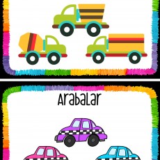 Kamyónlar ve Arabalar - Eğitim Materyali: Rakam 2 ve 3 Renkli Araçlar