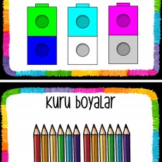 Eğitsel Materyal: Legolar ve Kuru Boyalar - 2 Renkli Lego Küpü ve 12 Renkli Kuru Boya Kalemi