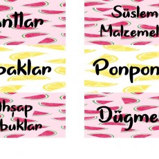 Süsleme Malzemeleri Kartları: Bantlar, Kapaklar, Ponponlar, Ahşap Çubuklar, Düğmeler