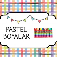 Pastel Boyalar Eğitici Materyali - 12 Renkli Kalemler ve Renkli Arka Plan Deseni