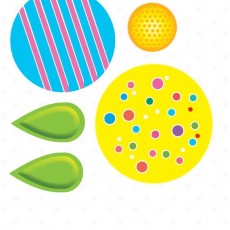 Geometric Shapes with Colors and Patterns: Circle, Leaf, Rectangular and Dot Identification - 22