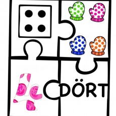 Eğitici Puzzle Kartı: Dört Renkli Eldiven ve Sayı 4