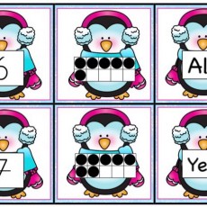 Penguen Temalı Sayılar ve Sayma Eğitim Kartları: 6 (altı) ve 7 (yedi), Eşleşen Rakam ve Sayı Bulmacası
