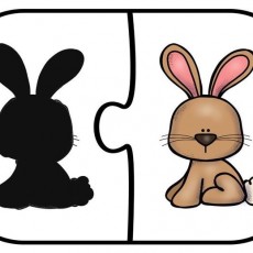 Puzzle with a Cartoon Bunny and Its Silhouette - Educational Visual Aid for Animal Recognition