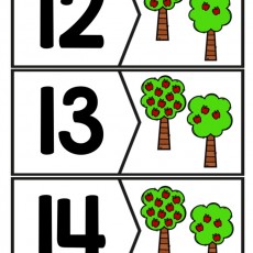 Numbers 12, 13, 14 with Apple Trees Educational Visual Aid
