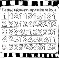 Rakam Eşleştirme ve Boyama Etkinliği - 1 ile 5 Arası Rakamlar