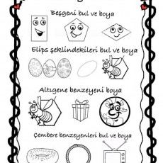 Şekil Tanıma ve Boyama Etkinliği: Beşgen, Elips, Altıgen ve Çember Bul ve Boya