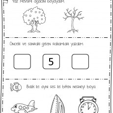 Eğitici Yaz Mevsimi Ağaç Boyama ve Rakam Eğitimi Aktivite Sayfası - 5