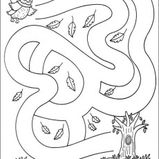 Owl Maze Activity for Kids: Fun Leaf-Themed Pathway with an Owl and Tree