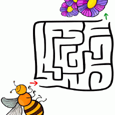 Maze Puzzle with a Bee and Flowers: Educational Activity