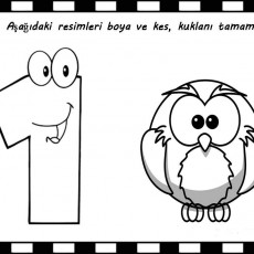 Eğitici Boyama Sayfası: Bir Baykuş, Rakam 1 ve Eğlenceli Karakter