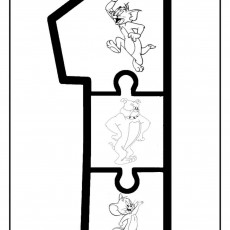 Bir Puzzle Şeklinde 1 Rakamının İçinde Tom ve Jerry Karakterleri