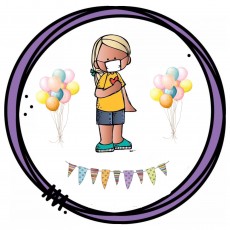 Çocuk Figürü, Maskeli, Kalp İle Sağlık Mesajı, Parti Balonları ve Bayraklar