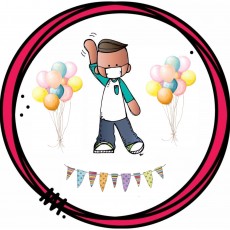 Çocuk, Maske, Balonlar ve Bayraklar ile Kutlama Temalı Eğlenceli Görsel