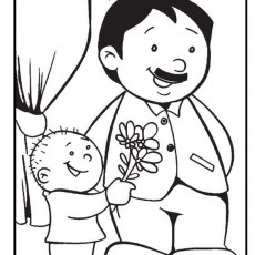 Çocuk ve Baba: Çiçek Sunma Temalı Boyama Sayfası