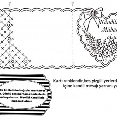 Kandil Kutlama Kartı Tasarımı - Çiçekli ve Desenli Süslü Kart
