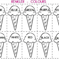 RENKLER - COLOURS: 10 Dondurma Koni Renkleri (YELLOW, PURPLE, GREEN, ORANGE, BLACK, RED, BLUE, WHITE, PINK, BROWN)