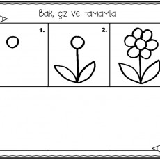 Çiçek Çizim Aktivitesi: 1. Aşama (Daire), 2. Aşama (Yapraklı Çiçek Gövdesi), 3. Aşama (Tam Çiçek)