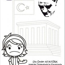 ATATÜRK'ün Anma Günü ve Anılarına Dair Eğitsel Şekil Çizimi - Rakam: 1938, Harfler: A (Sesli), T (Sesli), K (Sessiz), Ü (Sesli), R (Sessiz), K (Sessiz) - Türkiye Bayrağı ve Anıtkabir Tem