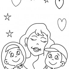 Aile Sevgisi: Anne ve İki Çocuk Boyama Sayfası
