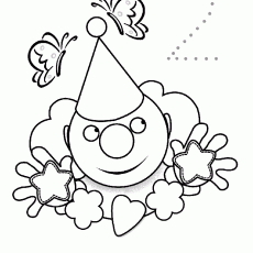 Clown Coloring Page with Butterflies and Number 2